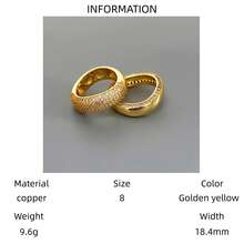VKHK 2pcs/Set Luxurious Gold-Plated Copper Cubic Zirconia Decorated Ring Set, Suitable For Women Wedding Wear And Gifts - 2-piece Diamond Ring Set - View 9