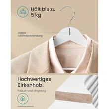 SONGMICS Kleiderbügel Holz, 20er Set, Holzbügel schlank, Bügel, Einkerbungen im Schulterbereich, Hosenbügel, 360° drehbarer Haken, Birkenholz, für Träger und Jacken, wolkenweiß CRW040W01-4468 - Wolkenweiß - Übersicht 4