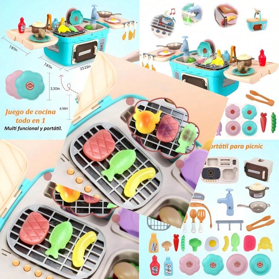 Cocina de Juguete para NiñosJuegos de Interior para Niños y Niñas Juegos de Cubiertos Portatiles para Niños Accesorios de Juguetes de Cocina Incluye Comida Que Cambia de Color Fregadero y Horno.Conveniente y duradero, favorito para niños - Multicolor - Ver 1