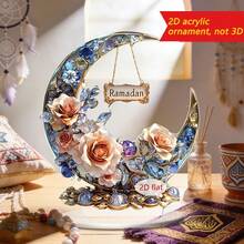 1/3 قطعة تمثال أكريليك مطبوع بالطباعة المسطحة 2D بشكل جمل وزهور لتزيين المكتب، مناسب للأعياد العربية والاحتفالات الإسلامية والحفلات وديكور المنزل والهدايا الفنية