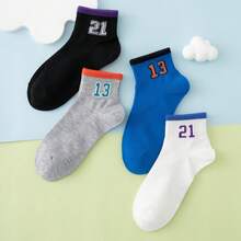 4双男童纯色运动学生袜，带数字图案 - 彩色 - 查看 7
