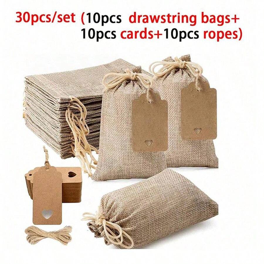 30pcs Total Premium Burlap Gift Bags With Drawstring & Tags - 4x6" Reusable Linen Sacks For Wedding Favors, Party Jewelry Pouches, Valentine's Day,Christmas DIY Crafts - Multicolor - View 1