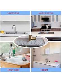 Alfombrilla de silicona para grifo de cocina, escurridor de platos, estante para fregadero, encimera de baño, protector contra salpicaduras, organizador de esponja - Multicolor - Ver 4