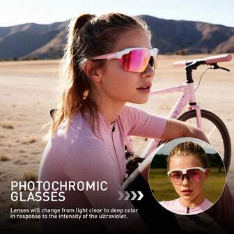  SCVCN Pembe Fotokromik Bisiklet Gözlüğü Kadın Fotokromik Unisex Moda Açık Hava Spor Gözlüğü, Gerçek CS Koruyucu Gözlük