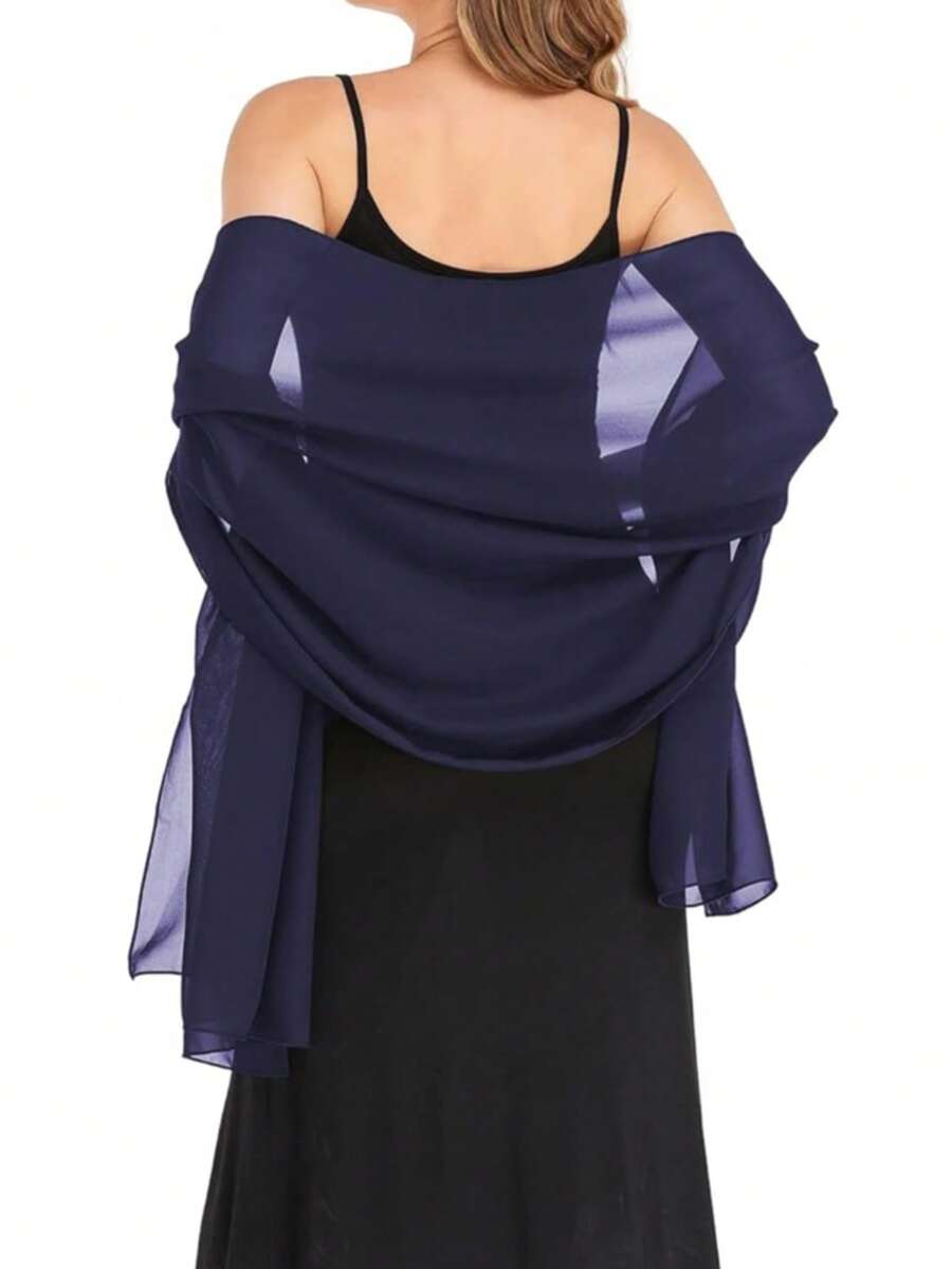 Khăn choàng voan chiffon, thích hợp cho cô dâu, đám cưới, váy dạ hội và các dịp đặc biệt. - Màu xanh hải quân - Xem 1