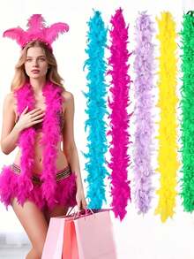 Feather Boa, DIY Party Costume Accessory, Colorful Feather Boa Scarf Decor, Suitable For Birthday Party, Halloween, Christmas, Racing, Tea Party, New Year's Eve, Concert And Home Decor, Ball Gowns, Wedding, Stage Performance, Carnival Costume And Accessories, Party Supplies - Multicolor - View 7