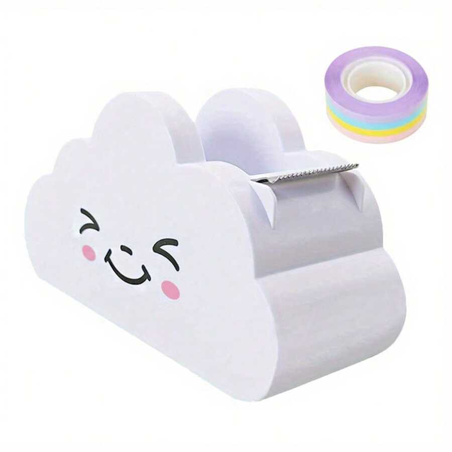 Cloud-Shaped Tape Dispenser, Desktop Tape Dispenser, Office Desktop Tape Dispenser Cutter With Rainbow Tape Rolls, For Home Office, School Supplies, Tape Roll Dispenser