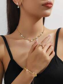 经典优雅新娘婚礼简约珠宝项链套装情人节配饰 - 白色 - 查看 11