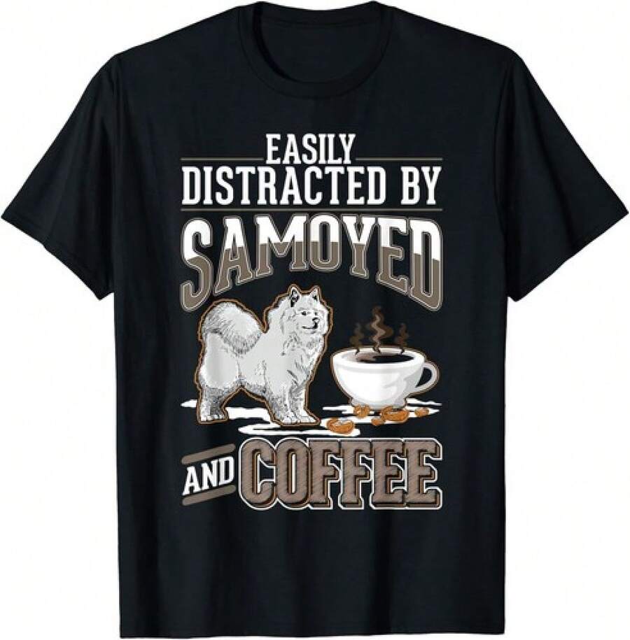 Unisex Samoyed And Coffee Gift T-Shirt - Black - View 1