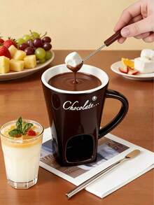 1 Set incluye 1 taza calentadora de queso y 1 olla para fondue de chocolate, olla cerámica para derretir chocolate, disponible en varios colores, incluye tenedores, viene en una elegante caja de regalo, accesorios de cocina y comedor, adecuado para la cocina, comedor, reuniones en el hogar, oficina, campamento al aire libre, regalos de cumpleaños y diversas festividades y ocasiones - Multicolor - Ver 7