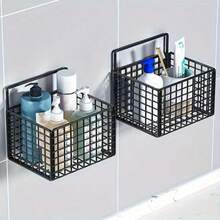 1/2 件壁挂式收纳架，免孔无钻收纳篮，多功能收纳篮，无孔设计，低致敏金属，适用于浴室和厨房收纳，非常适合洗发水、肥皂和必需品，浴室收纳和收纳 - 彩色 - 查看 9