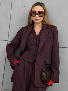 Autumn And Winter Solid Color Loose Daily Casual Suit Three Pieces Suit - Purple - View 5