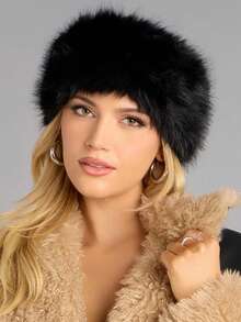 女士毛绒发箍，仿毛皮耳罩，秋冬季保暖头饰，时尚发带 - 彩色 - 查看 1