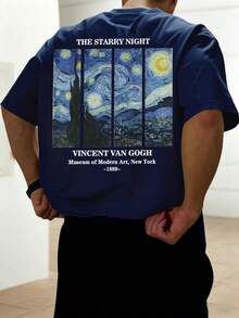 Men's Casual Versatile Minimalist Starry Sky Print Short Sleeve T-Shirt - Navy Blue - View 2