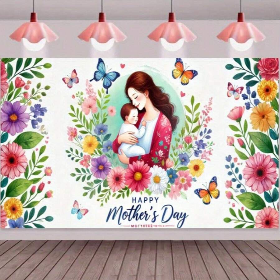1pc, Mothers Day Blessing, Background Cloth, Mother Happy Party Banner, Universal Celebration Photo Booth Props, Multi-Purpose Home And Room Decor, Holiday Celebration Decor