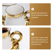 Set Of 6 Gold Trim Espresso Cups & Saucers With Gift Box, Turkish & Arabic Style Ceramic Mini Cups For Cappuccino, Latte, Tea & Double Espresso - White - View 6