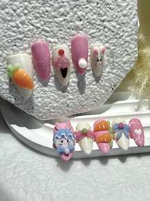 10 miếng dán móng tay hình trái tim dễ thương mùa hè dành cho bé gái, thiết kế 3D hình thỏ, cà rốt, kem, chả giò, có thể tháo rời và tái sử dụng (1 miếng dán dạng thạch + 1 dũa móng) Dụng cụ làm móng Móng giả thủ công - Nhiều màu - Xem 2