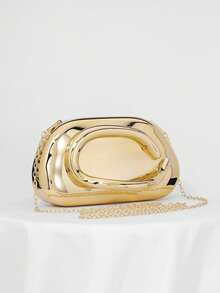 Women's Glamorous Gold Metallic Evening Clutch - Shiny Sculpted Handle Crossbody Handbag, Stylish Party/Prom Purse, Perfectly Matches Bridal Attire & Gold Heels, Elegant Compact Evening Bag - 金色 - 查看 8