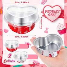 Aluminum Foil Cake Pan Heart Shaped Cupcake Cup With Lids 100 Ml/ 3.4 Ounces Mini Cupcake Cup Flan Baking Cups For Valentine Mother's Day Wedding Xmas Birthday - Multicolor - View 3