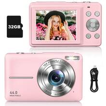 Digital Camera, FHD 1080P, Digital Point And Shoot, 44MP For Vlogging With Anti Shake 16X Zoom, Compact, Small For Boys Girls Teens Students Seniors - Màu Hồng baby - Xem 11