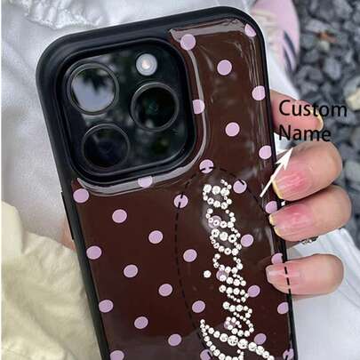 Customized Luxury Rhinestone Polka Dot Personalized Letter Name Phone Case, Compatible With IPhone 17 Pro Max, 17, 16, 15, 14, 13, 12 Pro Max, 14, 15, 16 Plus, Shock-Proof Protective Cover ,Travel Organizer