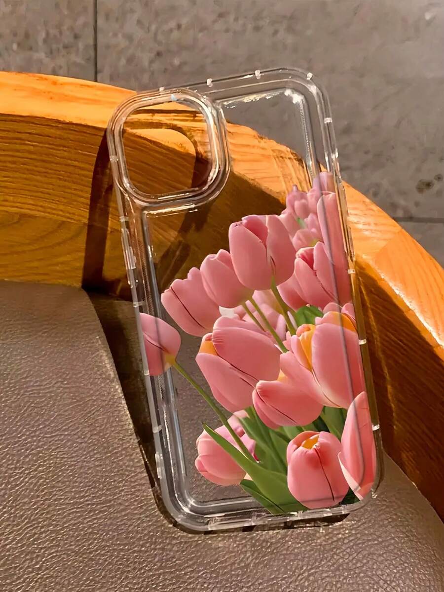 1个新款创意极简全屏粉色郁金香图案手机壳，兼容 16 Pro Max、11/12/13/14 Plus、XR/7/8 Plus、15 Pro Max、17 Air/17 Pro Max - 無色 - 查看 1