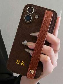 Personalized Luxury Crescent Texture Leather Slim Wristband Phone Case, Custom Letter Name, Minimalist Anti-Fingerprint Anti-Drop Anti-Shock Couple Phone Case Soft Shell, Valentine's Day Gift, Good Birthday Gift, Holiday Gift For Him And Her