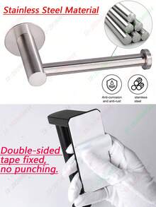 1pc Stainless Steel Toilet Paper Holder, Self-Adhesive Tissue Dispenser, Comfortable Paper Towel Rack, Absorbent Napkin Holder, Bathroom Accessories, Kitchen Towel Rack, Paper Towel Holder, No Drilling Required, Wall-Mounted, Storage Cabinet, Bathroom Organizer, Bathroom Hardware, Bathroom Decor, Round/Square Base - Multicolor - View 3