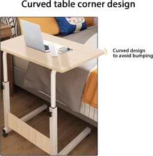 Escritorio Móvil Compacto, Diseño en Forma de "C", Extensible, Idel Para Laptop, Lectura, Ocio, Estudio, Acero Inoxidable, Mesa de Fibra de Madera, Para Habitación, Oficina, Sala, Taller, Diseño Moderno - Beis - Ver 6