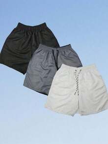 Men's 3-Piece Shorts Set With Beach, Gym, Sports, Quick-Drying, And Comfort Properties. - 黑色 - 查看 2