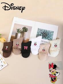 Disney 1 Pair/6 Pairs/12 Pairs Women's Lace Trim Ankle Socks - Mickey Pattern Lace Trim Ankle Socks, Casual Ankle Socks, Versatile Style, Suitable For Daily Wear And As Holiday Gifts - Multicolor - View 4