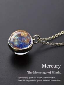 1件个性化表达玻璃球行星系列吊坠，适合女性、情侣、朋友、父母，独特的礼物之选（太阳、月亮、水星、金星、地球、火星、木星、土星、海王星） - 彩色 - 查看 6