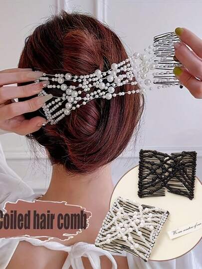 Peigne à cheveux perlé, peigne à cheveux magique polyvalent pour femmes, peigne à cheveux à double rangée pour chignon, peigne à cheveux magique avec fausses perles pour femmes, peigne latéral, accessoires pour cheveux, accessoires pour la tête, accessoires pour cheveux pour femmes, fête des mères