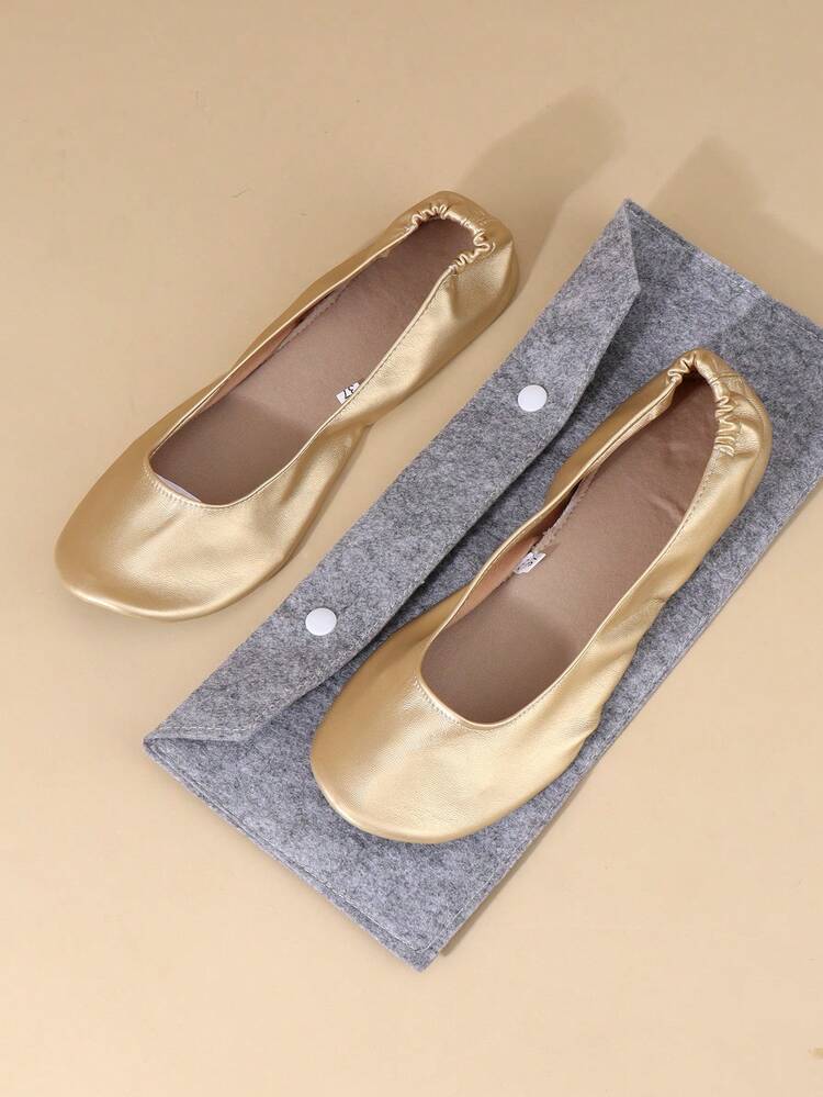 女士轻便、赤足感、时尚休闲、柔软舒适、多功能室内拖鞋，薄款、可折叠、易穿脱，适合跳舞 - 金色 - 查看 4