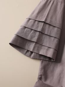 两件套纯色休闲上衣和不对称下摆半裙，夏季套装 - 摩卡棕 - 查看 4