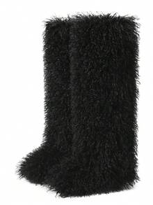 Women's Snow Boots Women's Furry Fur Boots Mid Calf Boots Fuzzy Fluffy Slip On Suede Warm Fur Lined Booties Christmas Halloween Fashion Comfortable Outfit Boots - Đen dài - Xem 10
