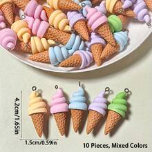 5/10pcs Cartoon 3D Colorful Ice Cream Resin Charms - Natural Glossy Uncoated, Suitable For DIY Jewelry Accessories Like Earrings, Keychains, Bracelets And Necklaces, Creative Style, Smooth Textured Surface - Random Colors - Multicolor - View 14