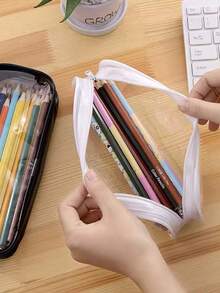 Transparent Visual Pencil Case Large Capacity Pencil Pen Gel Pen Storage Bag Simple Zipper Stationery Storage Bag Portable Storage Bag Can Hold Stationery Cosmetics Toiletries General Storage Bag. - Multicolor - View 4