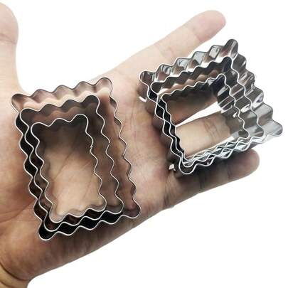 2 Sets (6 piezas) Cortadores de galletas cuadrados de acero inoxidable - Incluye 3 piezas cuadradas y 3 piezas rectangulares con borde ondulado, molde para galletas, fondant para postres festivos - Herramientas de hornear para manualidades y decoración de fiestas