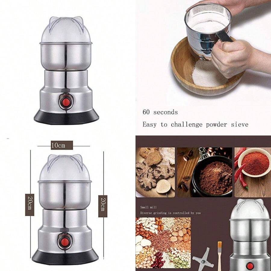PZW Electric Grain Grinder Mill Herbal Cereal Coffee Beans Pepper Seasoning Medicine Powder Machine Grain Household Grinding Machine Stainless Steel Crusher 300W2537 - como en la foto - Ver 1