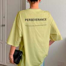 T-Shirt With "Perseverance" Print Lettering. Minimalist, Casual, Modern, Sophisticated, Simple, Basic, Summer, Oversized. - Yellow - View 11