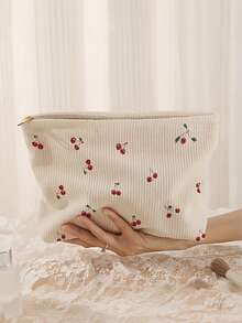 Sac cosmétique thème cerise - Motif imprimé cerise, pochette zippée en polyester durable, sac de toilette de voyage, sac zippé léger, idéal pour les amateurs de beauté, cadeau parfait pour les sœurs, les étudiants et les adultes, impression aléatoire, essentiel pour le collège, les voyages, les vacances, l'organisateur de maquillage pour femmes - Multicolore - Voir 9