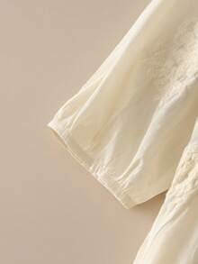 女士宽松复古刺绣半透明度假连衣裙，春夏优雅款 - 米色 - 查看 7