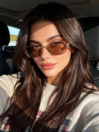 1 pieza Gafas de moda con marco metálico pequeño y poligonal, gafas de mujer de estilo callejero personalizado de alta gama