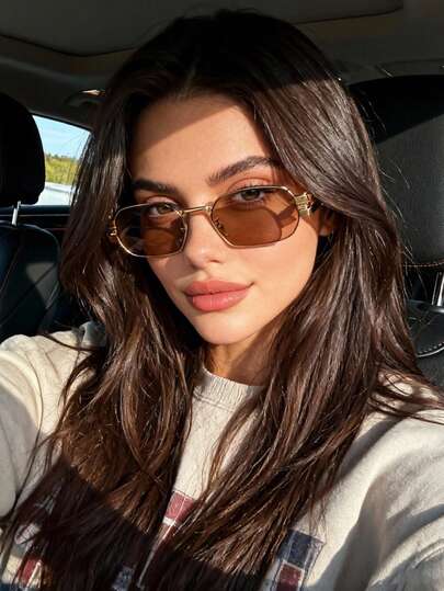 1 pieza Gafas de moda con marco metálico pequeño y poligonal, gafas de mujer de estilo callejero personalizado de alta gama