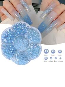 Half Round Ab Pearls, 7 Compartment Plum Box Set, Colourful Nail Art Pearls, DIY, Resin Pearl Nail Jewelry, Perfect Nail Jewelry For Winter, And Valentine's Day - Multicolor - View 11