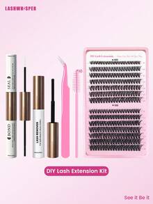 DIY Eyelash Extension Kit, Includes Adhesive, Remover, Tweezers And Brush, 280/560/600 Pcs Mixed Length 9-16mm D Curl Cluster False Eyelashes, Natural & Lightweight Reusable Individual Lashes - Multicolor - View 21