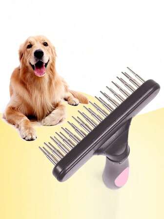 1pc Large Dog Deshedding Brush, Big Dog Grooming Rake Comb For Cleaning Loose Hair, Steel Pin Detangling Brush Pet Supplies
