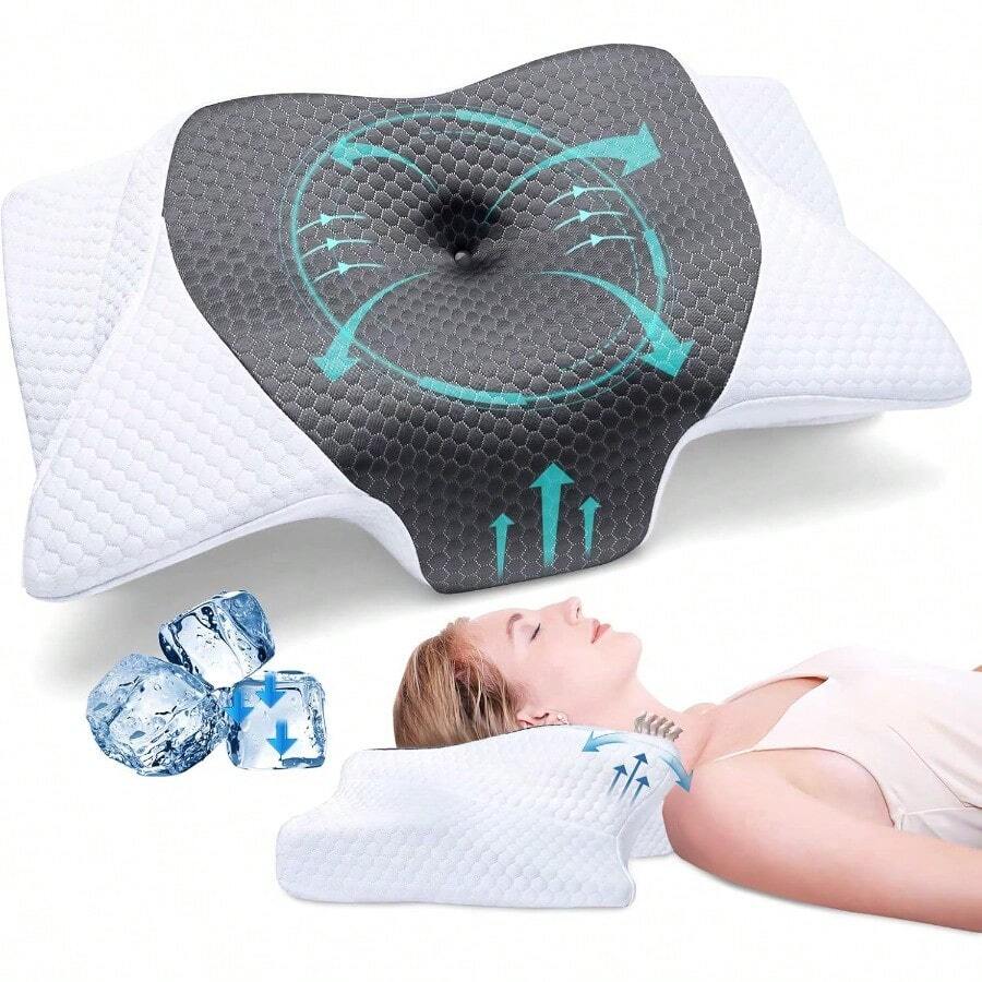 Cervical Pillow For Neck And Shoulder Pain Relief Cool Ice Silk Memory Foam Pillows Odorless Orthopedic Support Bed Pillows Heated Neck Ergonomic Pillows For Back Side Stomach Sleeper Grey - LightGrey - View 1