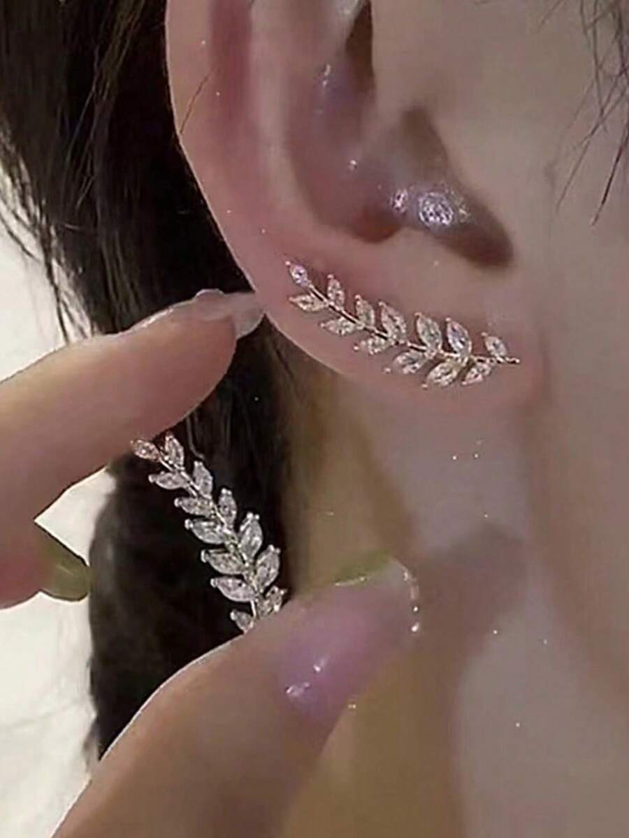 1pair Fashionable Ear Cuff With Wheat Ear Tassel Design, Lightweight, Versatile And Exquisite Earrings For Women's Daily Wear - Gold - View 1